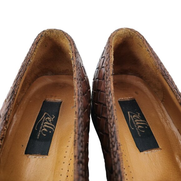 Zelli Italian Handmade Dress Shoes Brown Woven Leather Loafers Mens 8.5 Slip-ons - Picture 4 of 11